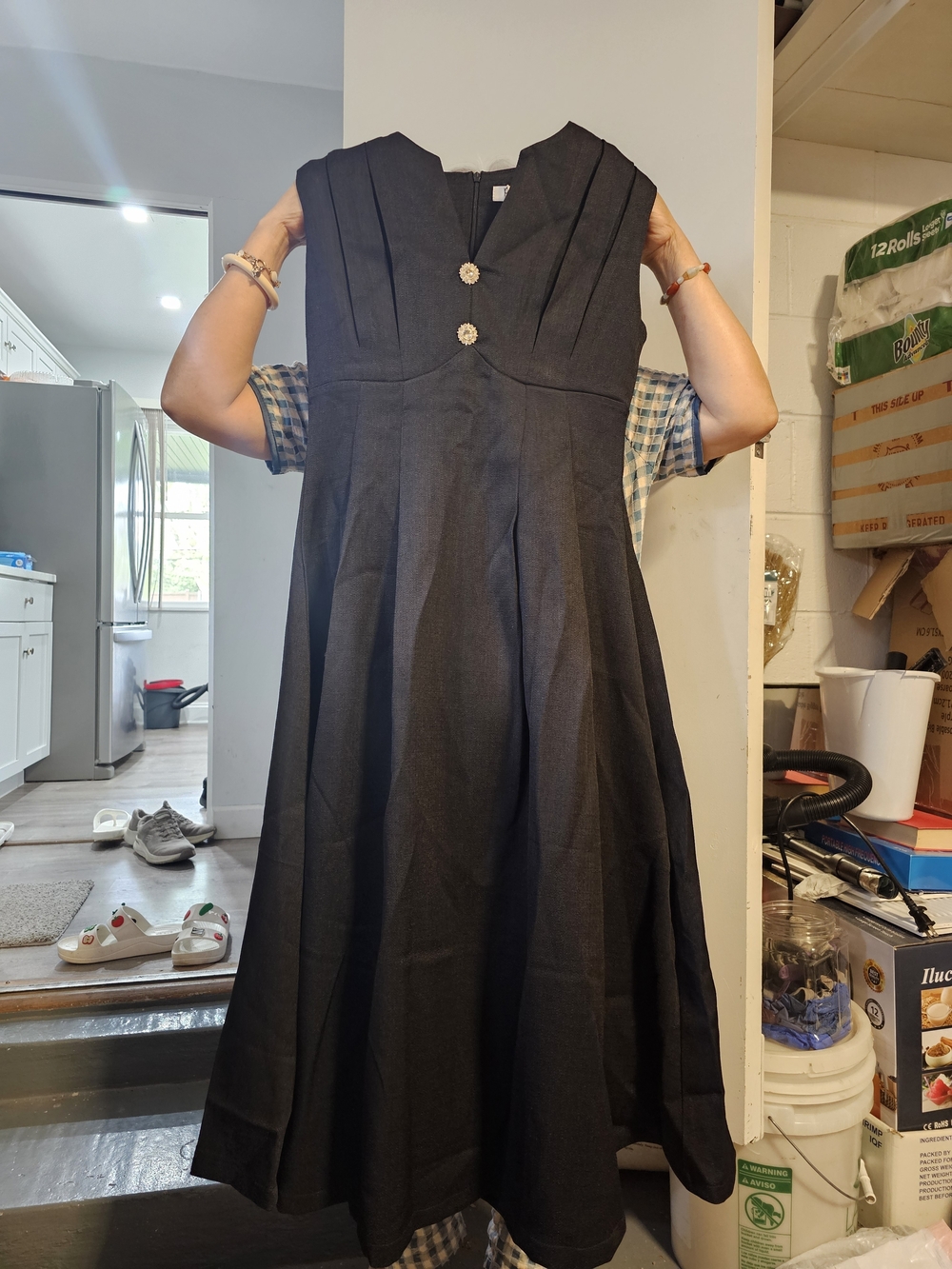 Classic Black V-Neck A-Line Dress